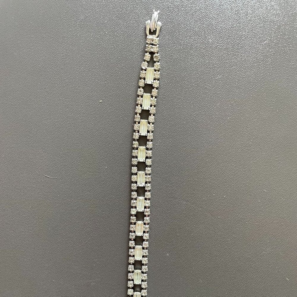 Vintage Silver Tone Rhinestone Bracelet Circa 1950s
